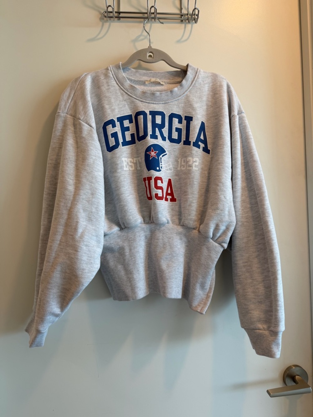 New Georgia USA Cropped Crewneck Sweatshirt - Gray